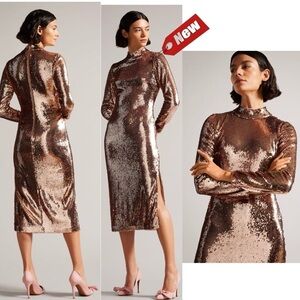 TED BAKER LONDON BROOKLY LONG SLEEVE SEQUIN TUBE DRESS PINK/ROSE GOLD US 6 NWT